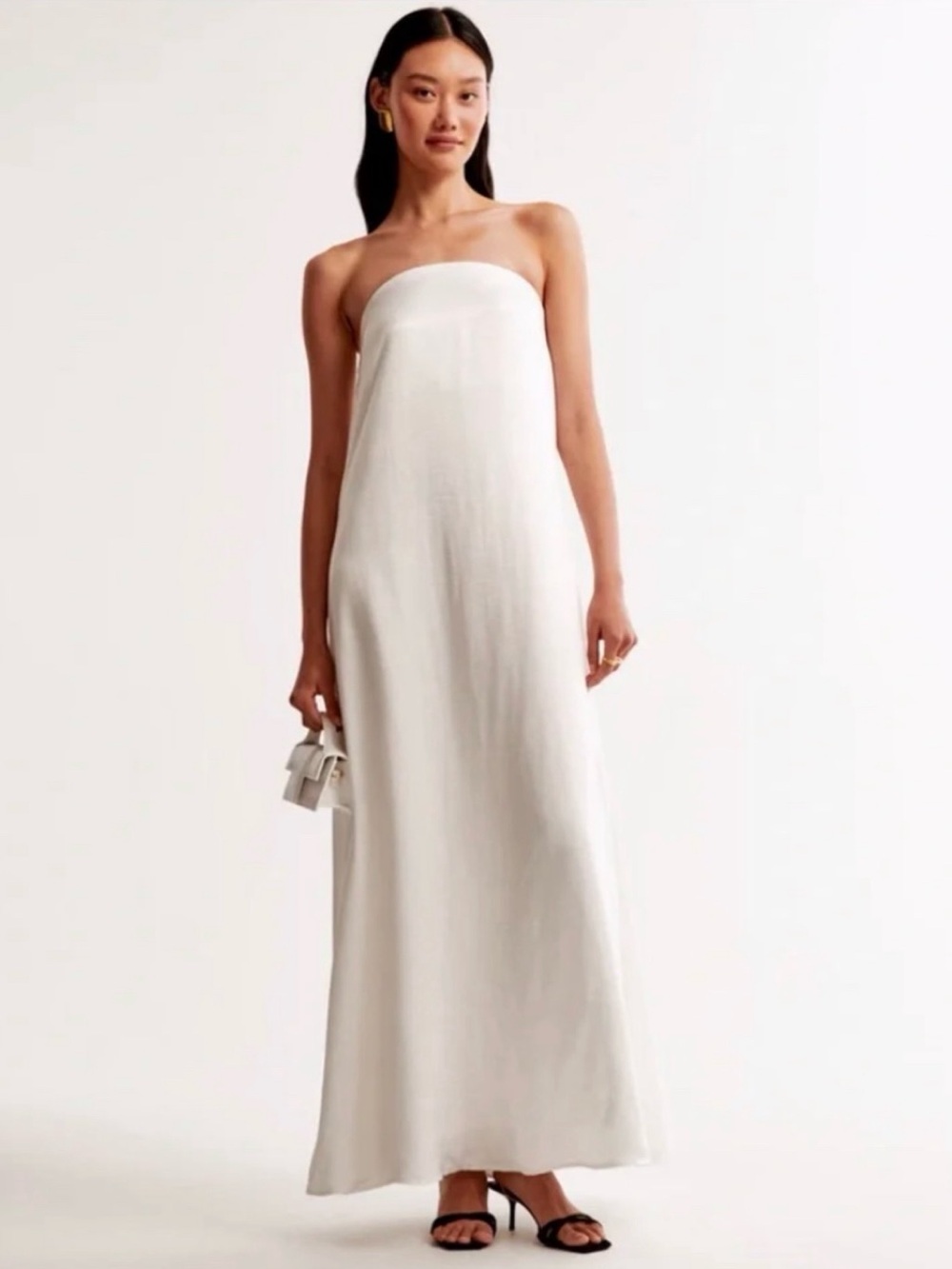 New Abercrombie & Fitch White Strapless Satin Maxi Dress